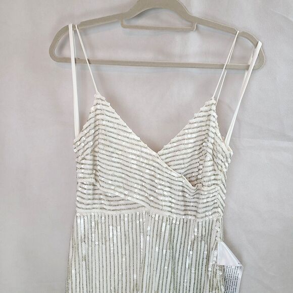 New MAC DUGGAL (10817) White Sequin & Silver Beads Spaghetti Strap Gown Wn's (8) - Picture 3 of 16